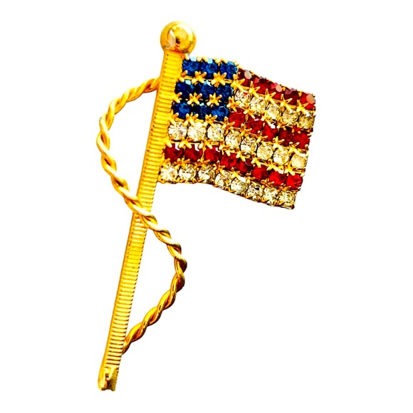 USA Flag Pin Rhinestone Crystal American Flag Brooch - Picture 1 of 9